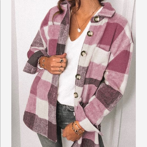 1 Left! Pink/Off White Plaid Shirt Jacket! - Picture 10 of 10